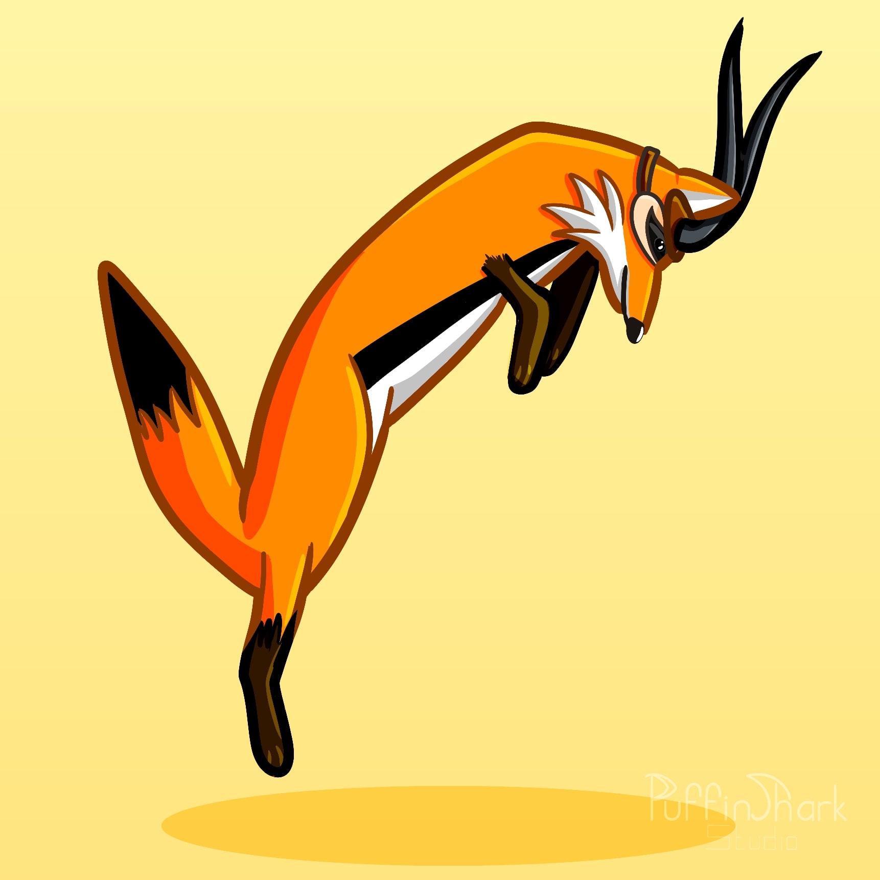 An illustration of a jumping fox dressed up as a gazelle